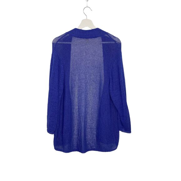 Eileen Fisher Women Sweater Size 2X Blue Loose Knit Linen Blend Open Front - Picture 4 of 11